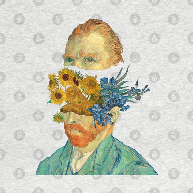 Surreal Van Gogh head with Sunflowers and Irises by ArtOfSilentium